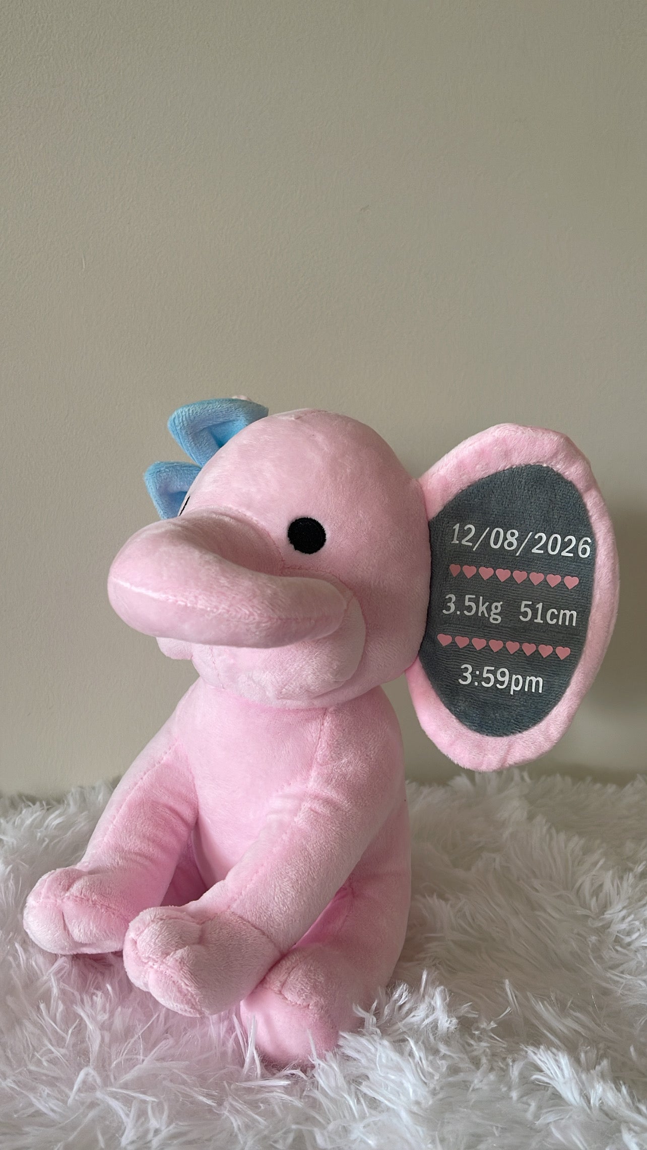 Elephant Plush Toy - Pink, Grey, Purple and Green