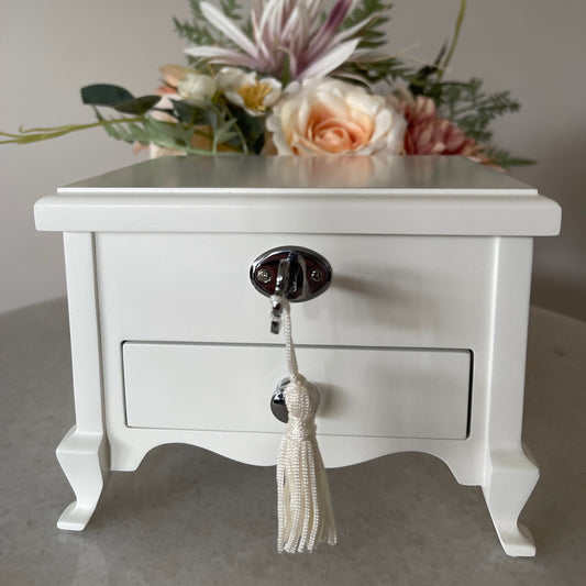White Musical Ballerina Jewellery Box with Drawer