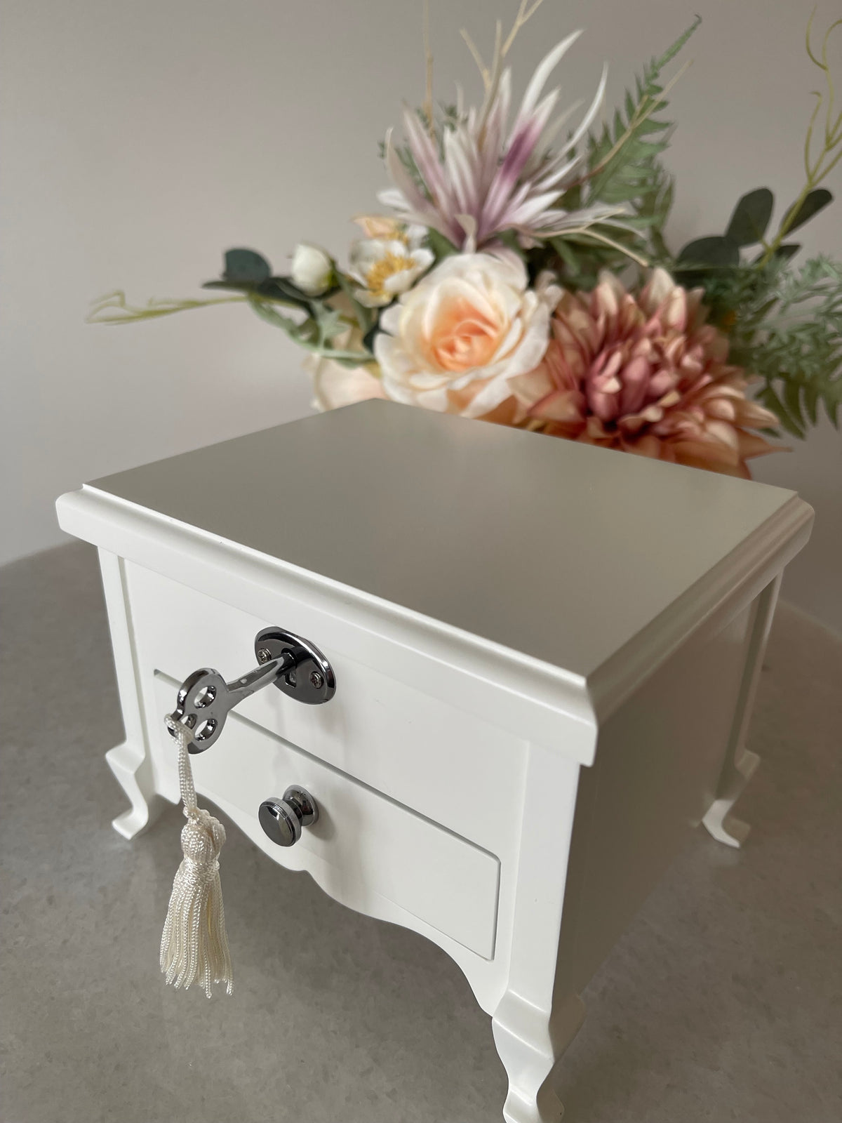 White Musical Ballerina Jewellery Box with Drawer