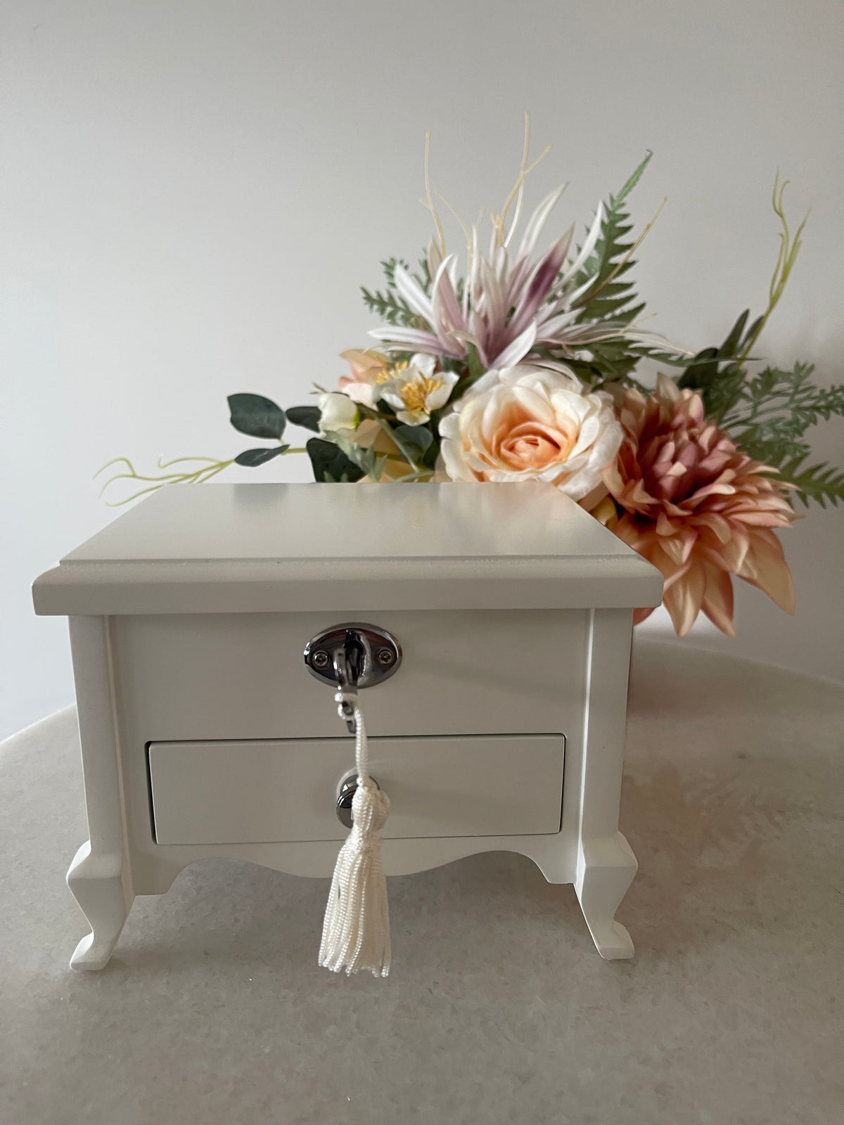 White Musical Ballerina Jewellery Box with Drawer