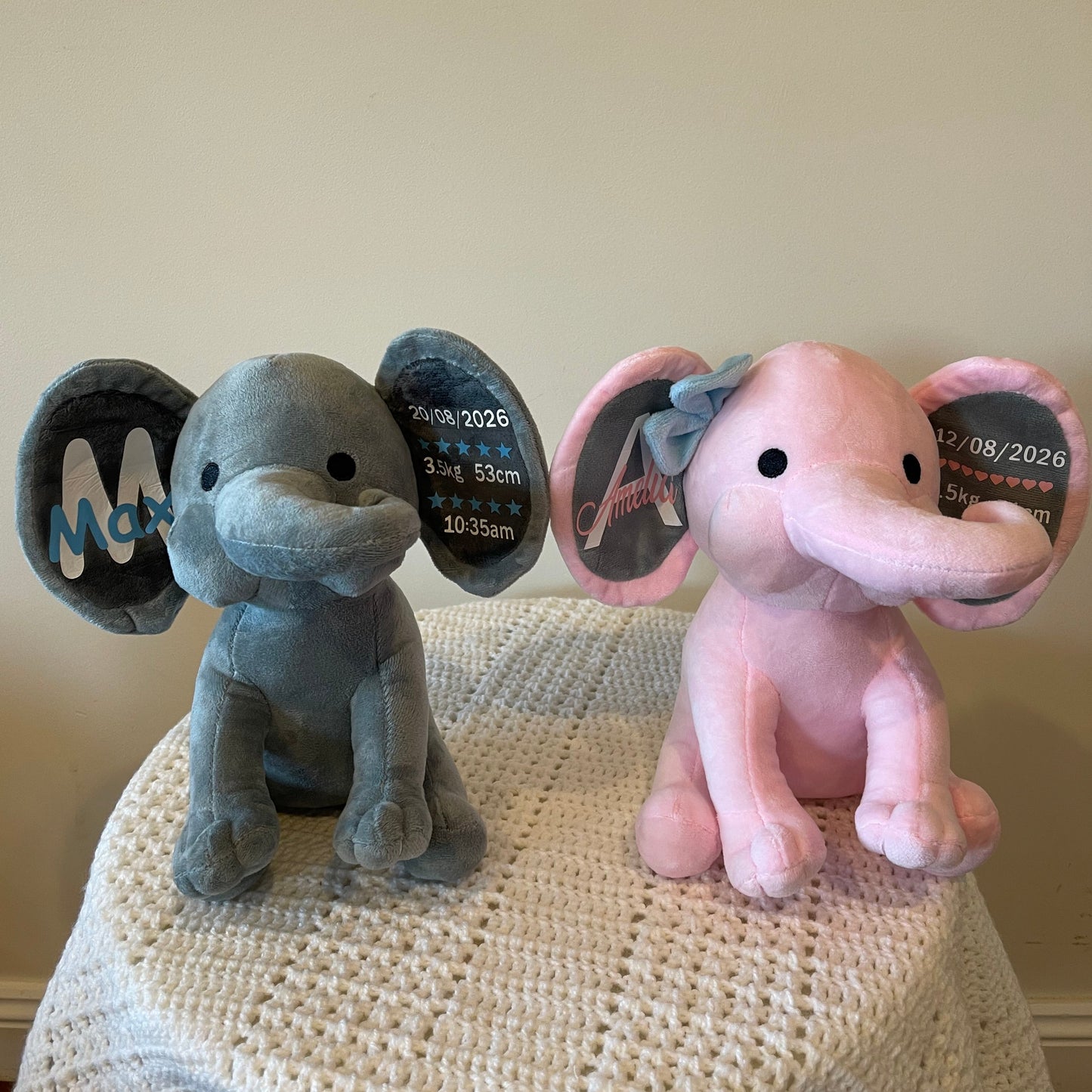 Elephant Plush Toy - Pink, Grey, Purple and Green