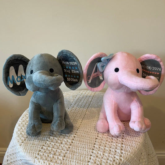 Elephant Plush Toy - Pink, Grey, Purple and Green